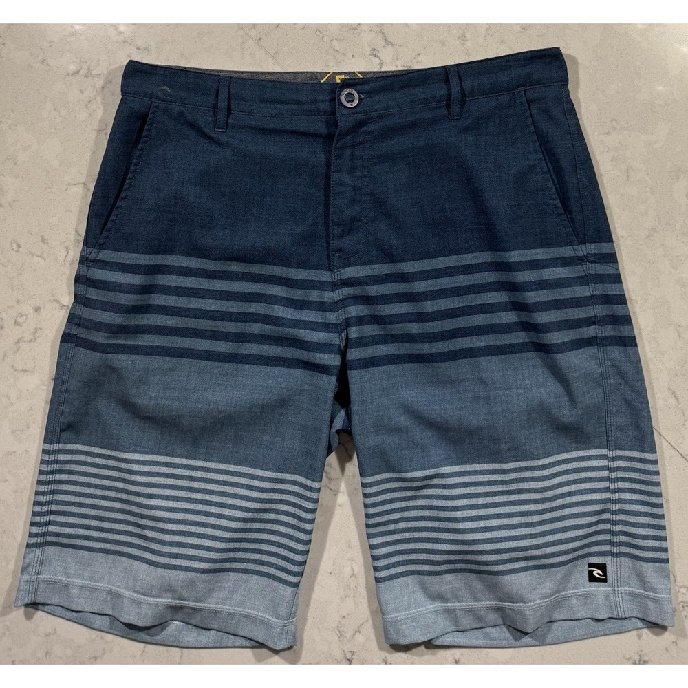 Rip Curl Boardwalk Shorts Mens 33 Navy Blue Striped Walkshorts Surf Swim Beach